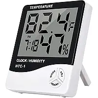 Термометр гігрометр цифровий -50~70C РК 3.8" з зовнішнім датчиком HTC-2 годинник/будильник