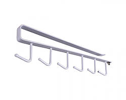 Підвісна вішалка на полицю 6 металевих білих гачків для кухонного посуду чи одягу