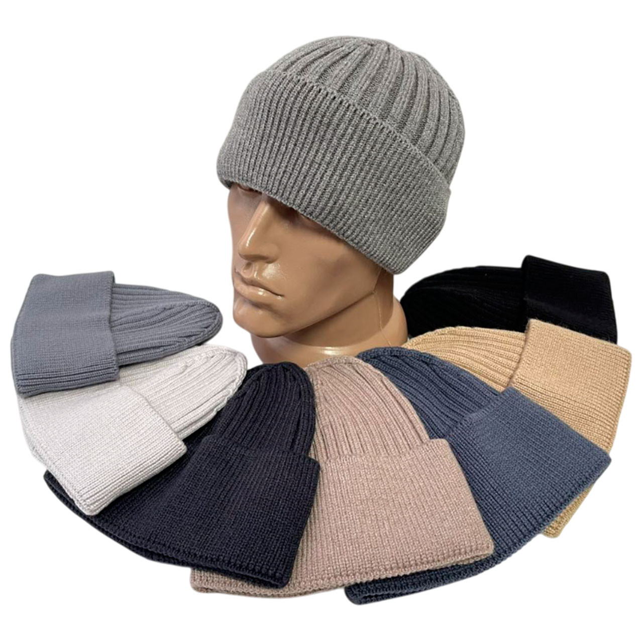 Чоловіча подвійна шапка з закотом "Вискоза" Розмір: 55- 60 (17337), фото 1