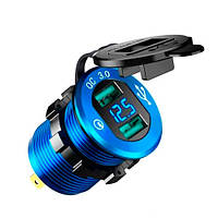 Адаптер вбудований 2x USB QC3.0 з вольтметром 12-24В для авто в прикурювач зарядний пристрій