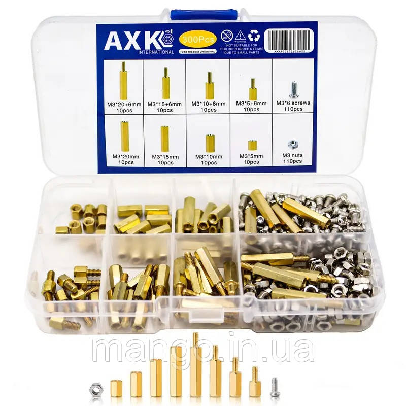 Набір латунних стояк М3 120шт з гвинтами, монтажні 6-гранні міжплатні стійки для електроніки, фото 1