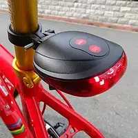 Ліхтар на велосипед задній 5 LED 2 лазери 7 режимів роботи для LED світіння 260° на батарейках червоний