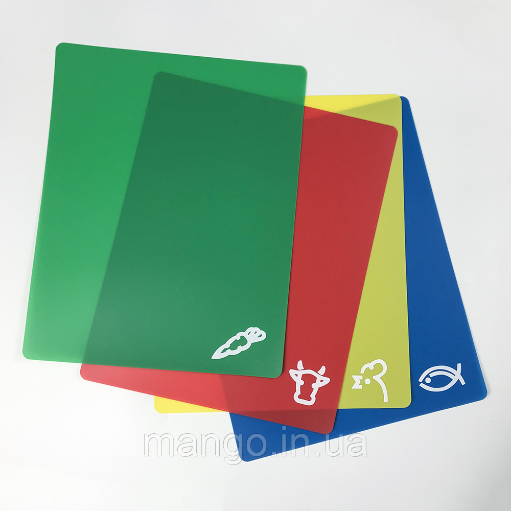 Набір кухонних розділювальних дощок 4шт гнучкі 33×27×0.25 см, кольорові, поліпропілен, фото 1