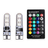 LED T10 W5W лампи 2шт, 6 SMD 5050, 16 кольорів, з пультом ДУ, авто, габарити, салон, фото 3
