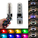 LED T10 W5W лампи 2шт, 6 SMD 5050, 16 кольорів, з пультом ДУ, авто, габарити, салон, фото 6