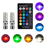 LED T10 W5W лампи 2шт, 6 SMD 5050, 16 кольорів, з пультом ДУ, авто, габарити, салон, фото 7