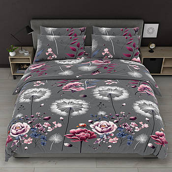 Постільна білизна Королева Ночі (Бязь) | Полуторний комплект | 50х70 | Кульбаби на сірому