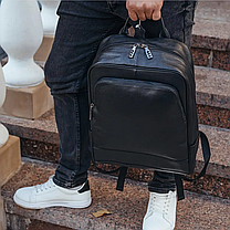 Чоловічий рюкзак шкіряний міський для ноутбука чорний Tiding Bag B2-884371A, фото 5