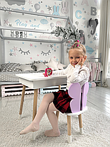 Дитячий столик білий і стільчик фіолетовий метелик. Столик із нішею для олівців і розмальовок, фото 4