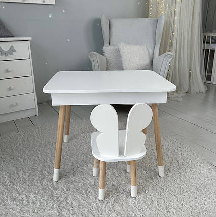 Дитячий столик і стільчик метелик білий. Столик із нішею для олівців і розмальовок, фото 1