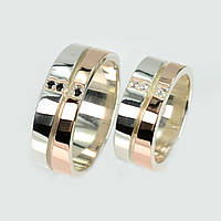 Пара обручок зі срібла 925 з пластинами золота 375 проби