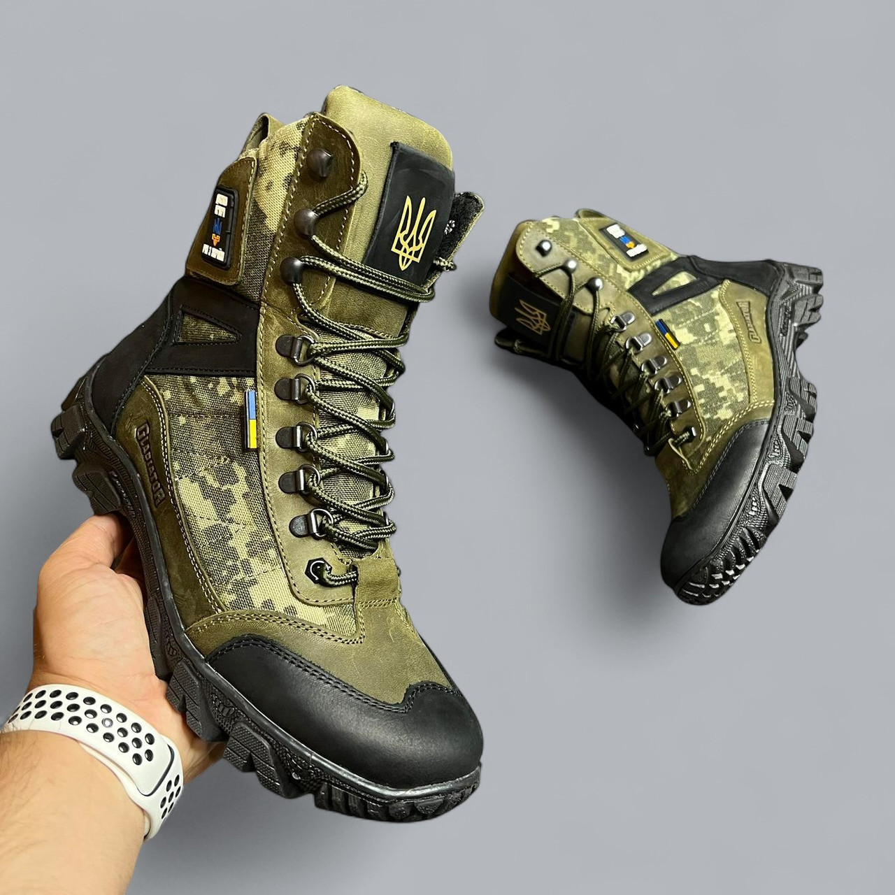 Зимові чоловічі шкіряні черевики, берці хакі (нубук, кордура) утеплені на хутрі на зиму для чоловіків, розмір 40-46, фото 1