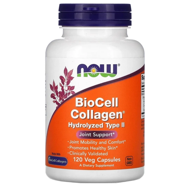 NOW Foods, BioCell Collagen®, гідролізований колаген типу II, 120 рослинних капсул, фото 1