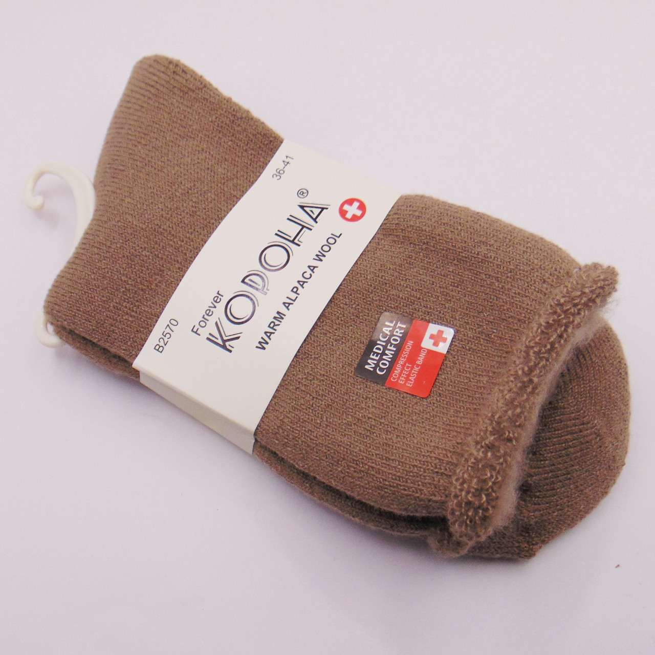 Медичні теплі шкарпетки без гумки альпака 36-41 коричневі Корона 2570, фото 1