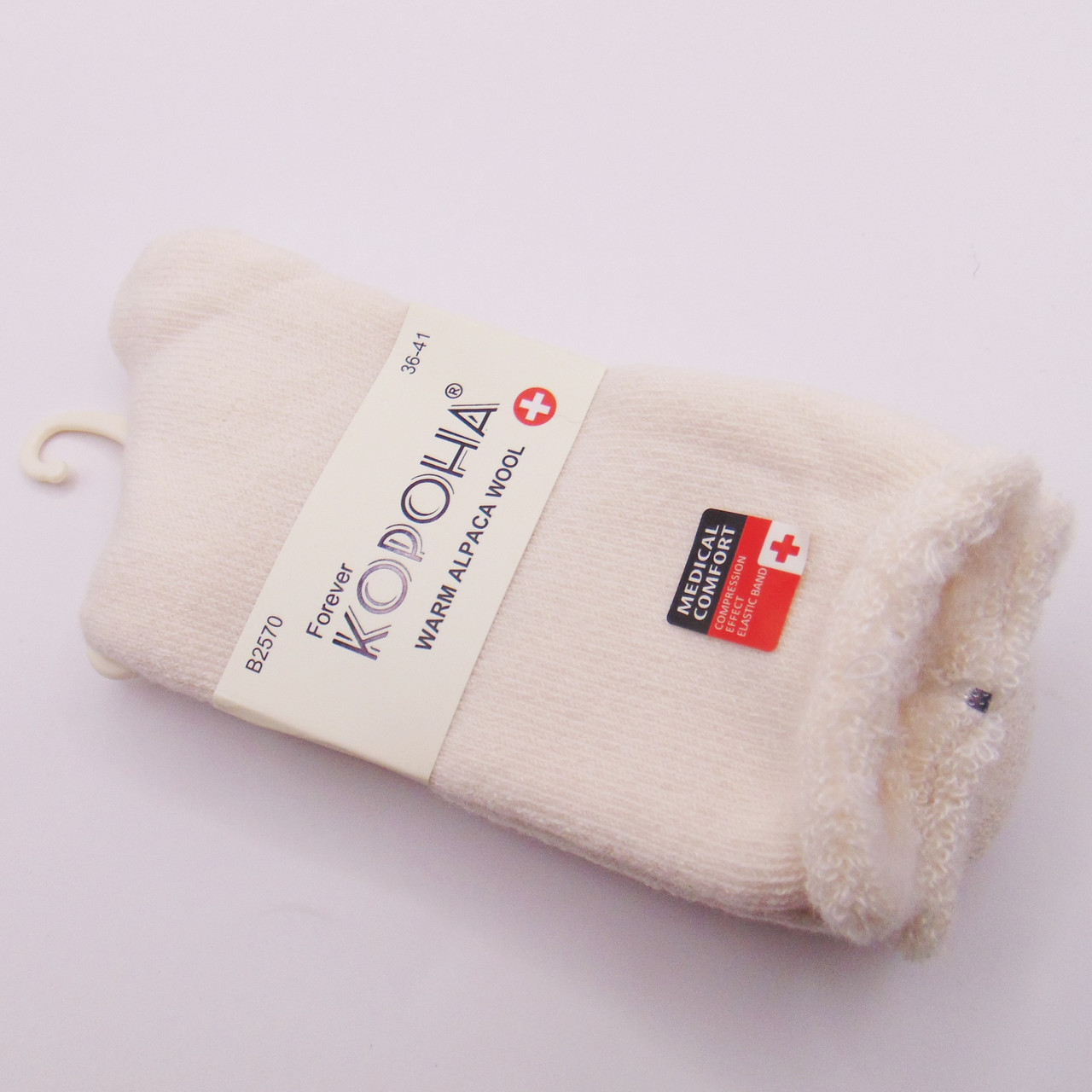 Медичні теплі шкарпетки без гумки альпака 36-41 молочні Корона 2570, фото 1