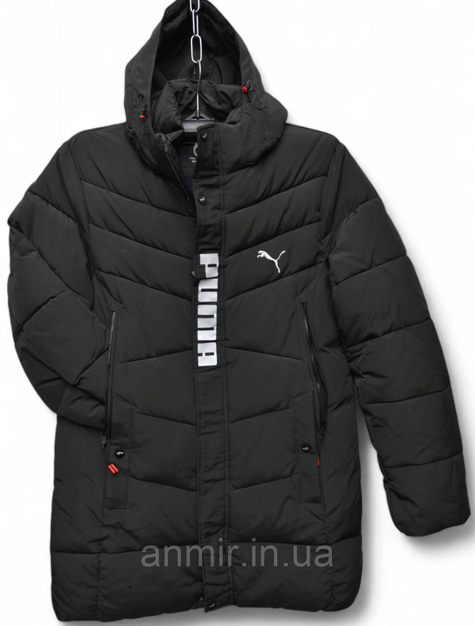 Куртка чоловіча зимова подовжена пряма стьобана PUMA норма 48-56, колір чорний