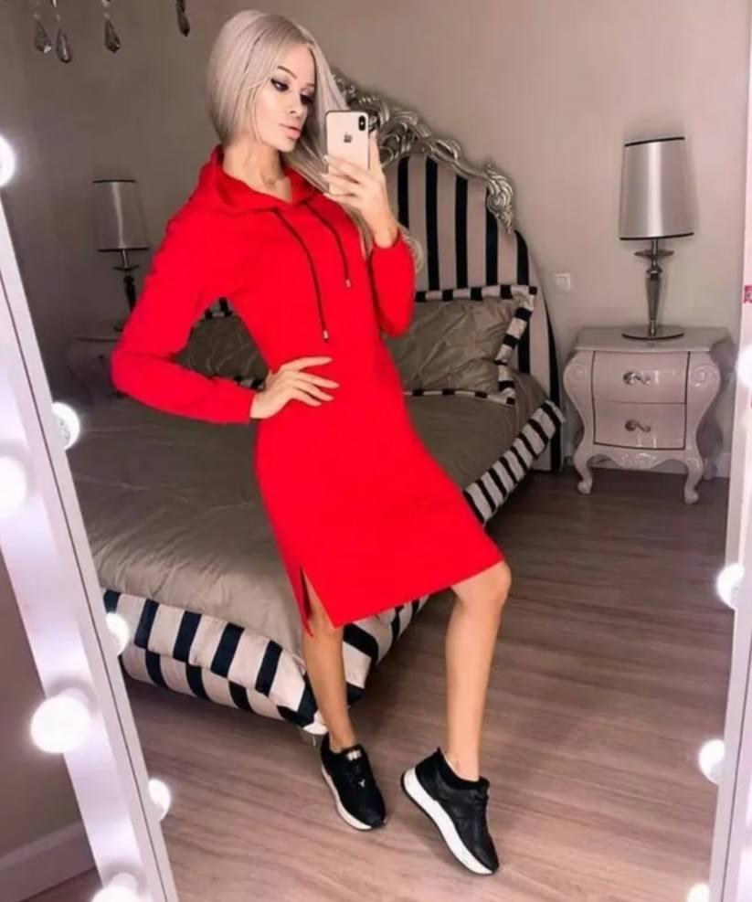 Червона сукня з капюшоном,РОЗМІР ТІЛЬКИ 38(XS), фото 1