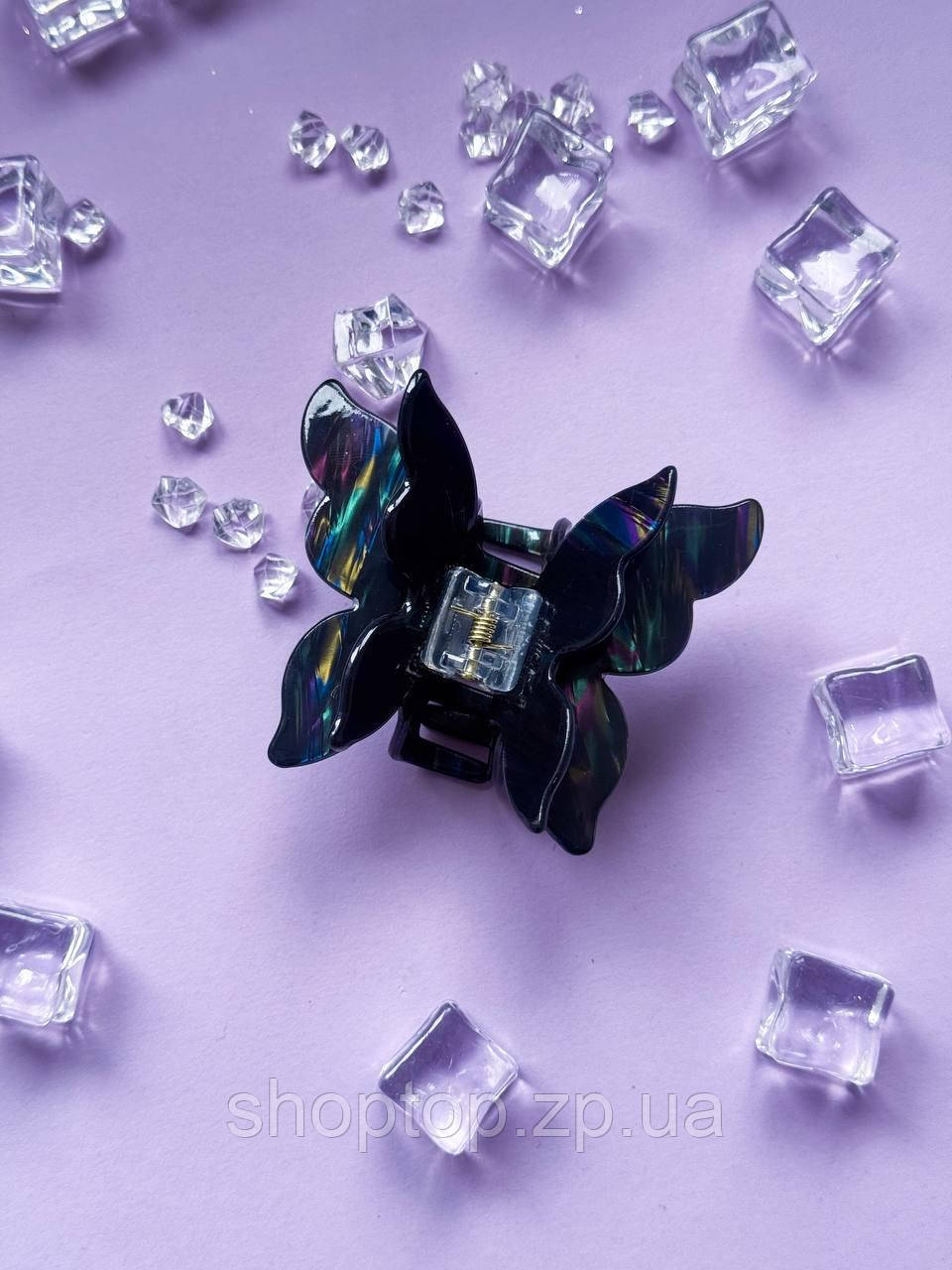 Заколка-крабик для волосся метелик з подвійними крилами чорний, фото 1