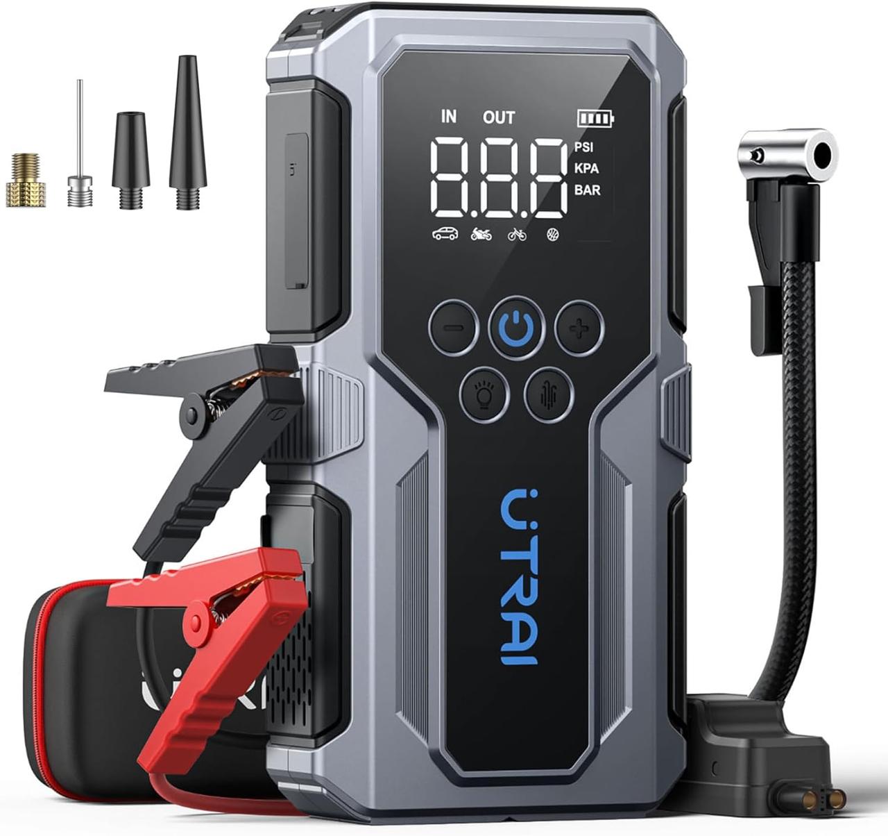 Пусковий автомобільний пристрій Jump Starter UTRAI JS-9 1500А/15000mAh із вбудованим компресором для підкачування шин 150 PSI, фото 1