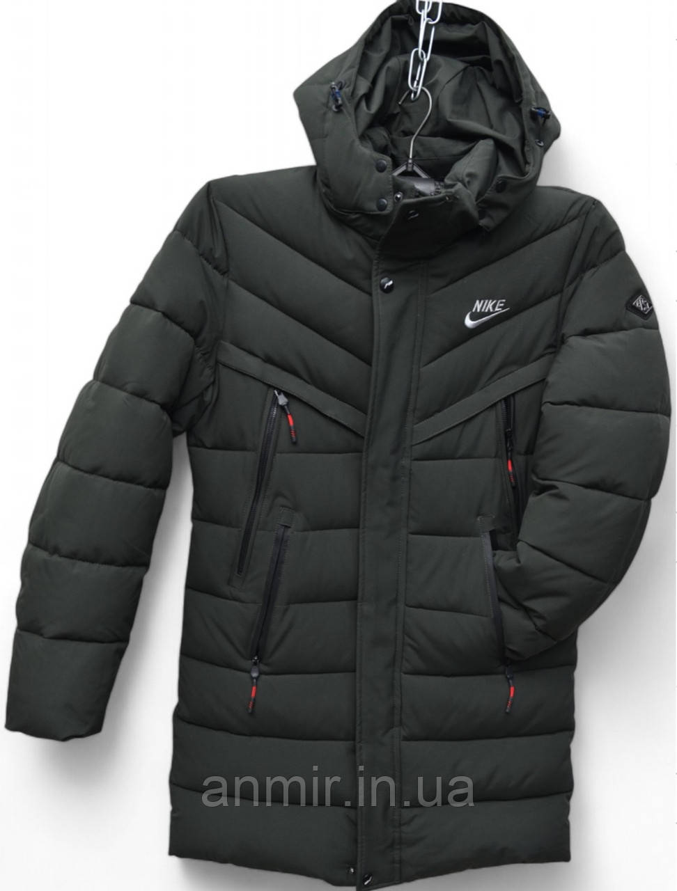 Куртка чоловіча зимова подовжена пряма стьобана NIKE норма 48-56, колір хакі