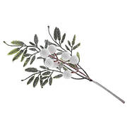 Флористичний декор 35 см Декоративна гліттерна гілка із зеленим листям і білими ягодами