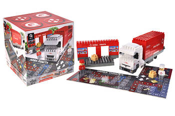Конструктор блочний QB300-207 "Block&Steps: НОВА ПОШТА. Вантажівка Мрії" + ходилка і гра 3в1, 129дет. qbee