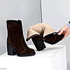 Шоколадні високі замшеві зимові черевики ковбойки на середньому підборі, фото 2