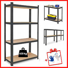 Стеллаж металевий 180х90х40 Siker P9040 чорний 4 полиці для комори гаража складу підвалу магазину офісу
