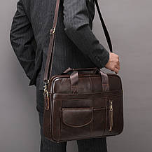 Чоловічий портфель Lorian із зовнішніми кишенями з натуральної шкіри кавового кольору LR 251116-coffee, фото 2