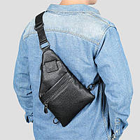 Чоловіча сумка-слінг Lorian із зовнішніми кишенями на блискавці та магніті з натуральної шкіри чорна LR 259202-black