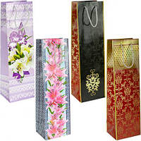 Від 12 шт. Пакет цветной "Бутылка-Цветочный  микс" 12х39х9 см 7007 купити дешево оптом в інтернет-магазині
