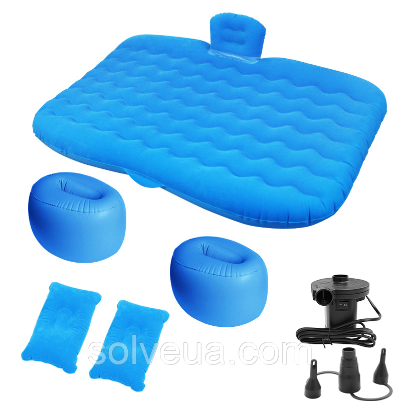 Надувний автомобільний матрац для заднього сидіння + подушки KT7001913 синього кольору. solve, фото 1