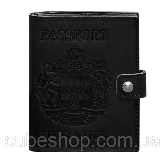 Шкіряна обкладинка-портмоне для паспорта з гербом України 25.0 (чорна)