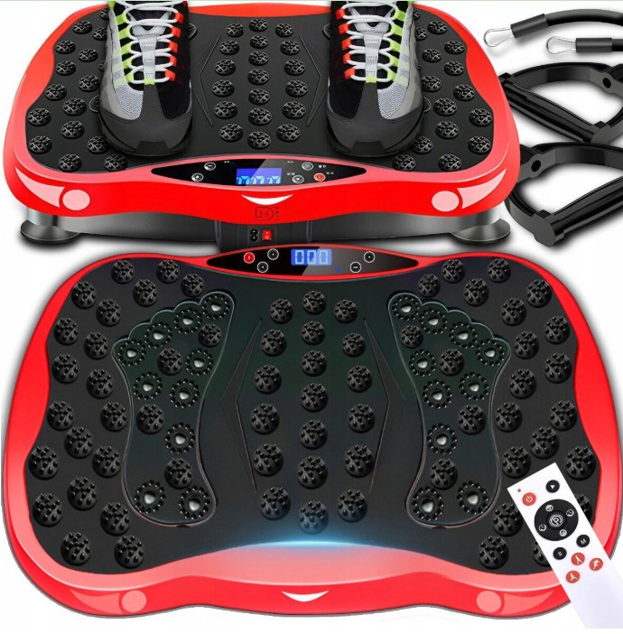 Вібраційна платформа для тренувань VP1 з пультом ДК та еспандерами Червона з чорним, фото 1