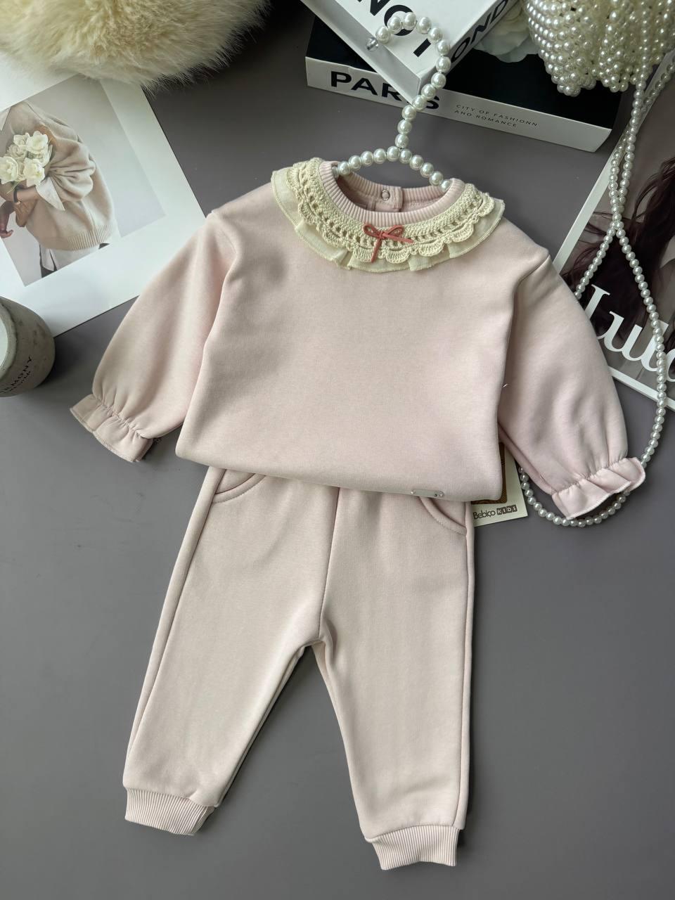 Костюм 2-ка з ажуром на флісі Рожевий 05163, bebico, Рожевий, Для дівчаток, Зима, 12/18 місяців, фото 1