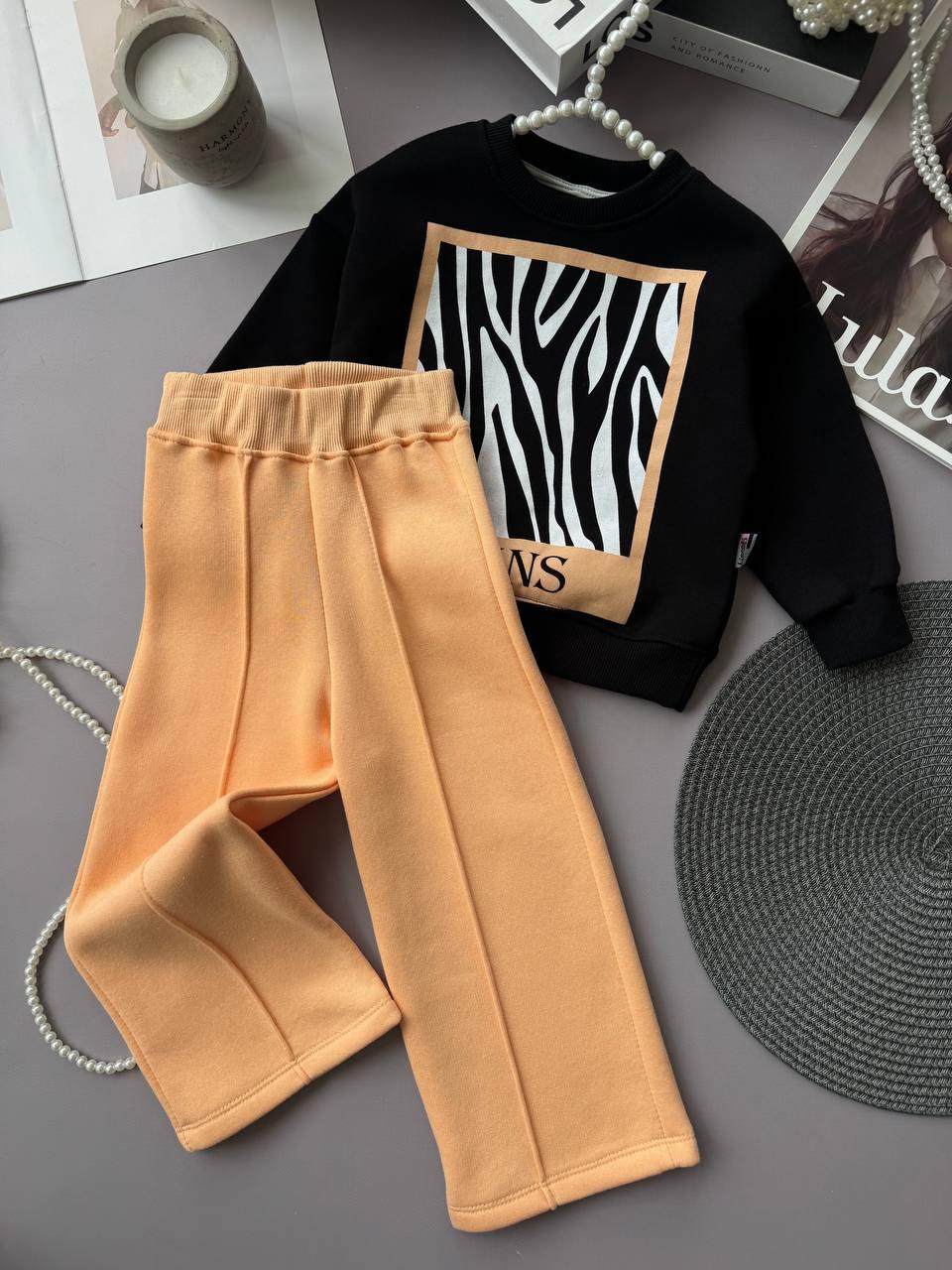 Костюм 2-ка з принтом на флісі Помаранчевий 4106, Limones, Помаранчевий, Для дівчаток, Зима, 98, фото 1