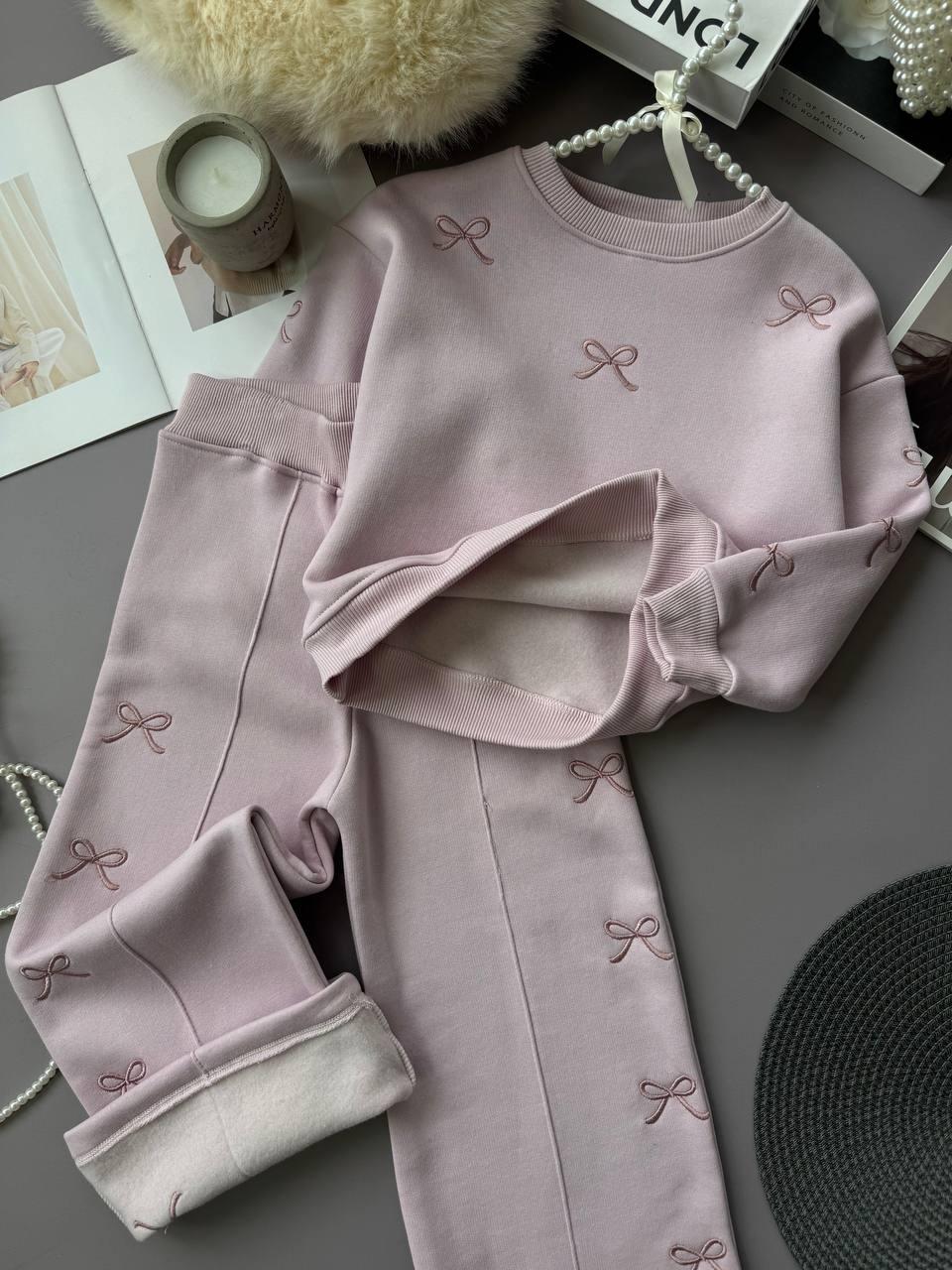 Костюм 2-ка з бантиками на флісі Рожевий 4111, Limones, Рожевий, Для дівчаток, Зима, 122, фото 1