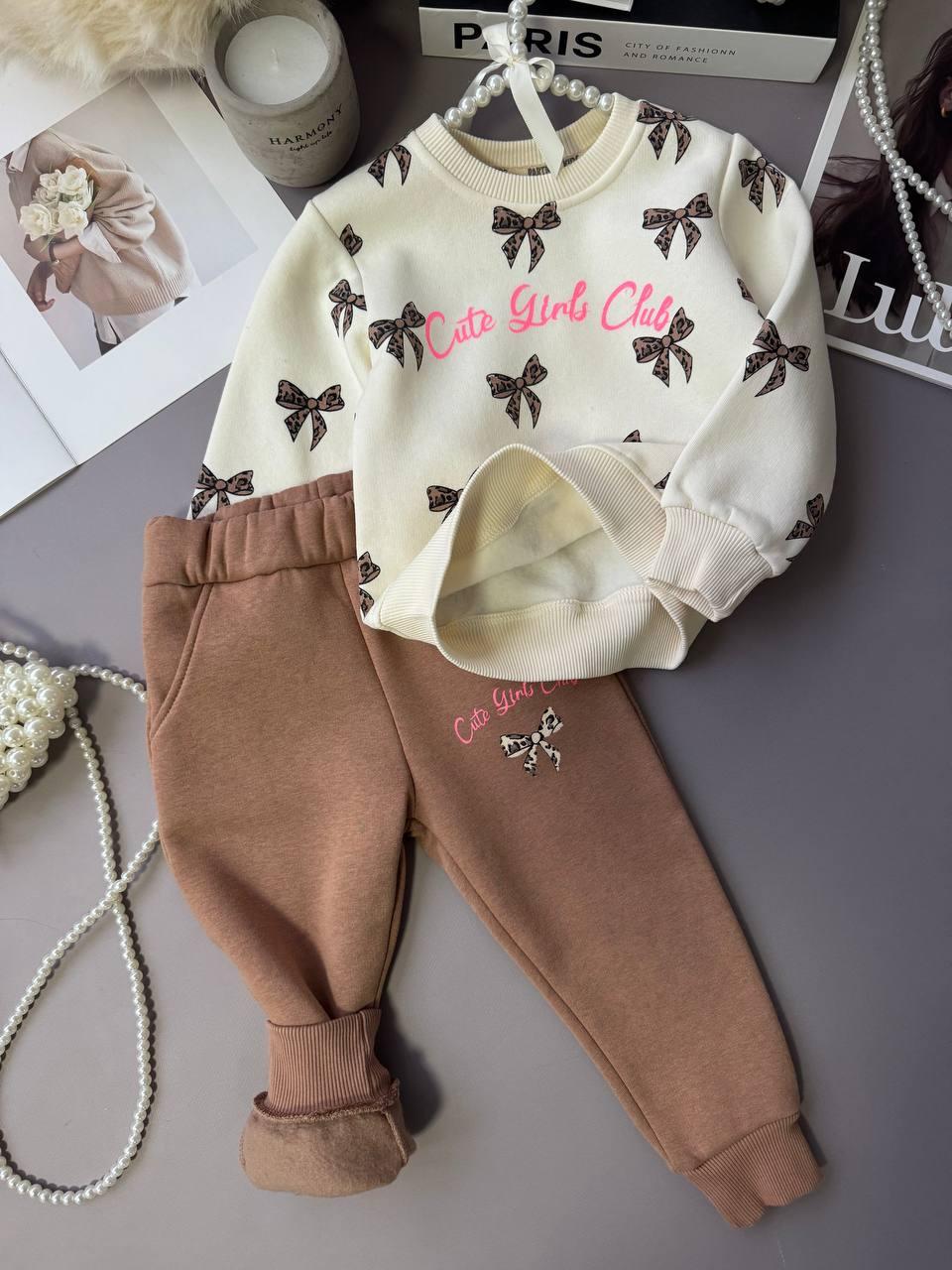 Костюм 2-ка з бантиками на флісі Коричневий 4764, Partner, Коричневий, Для дівчаток, Зима, 92, фото 1