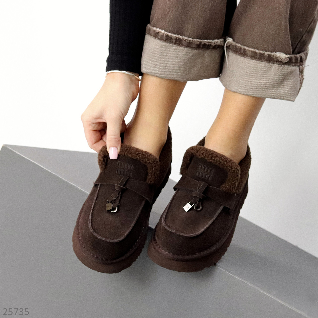 Теплі Шоколадні замшеві уггі автоледі натуральне хутро, фото 1