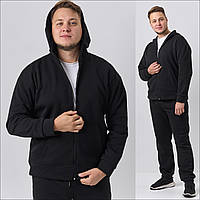 Зимовий чоловічий спортивний костюм із тринитки на флісі кофта на блискавці та штани чорний