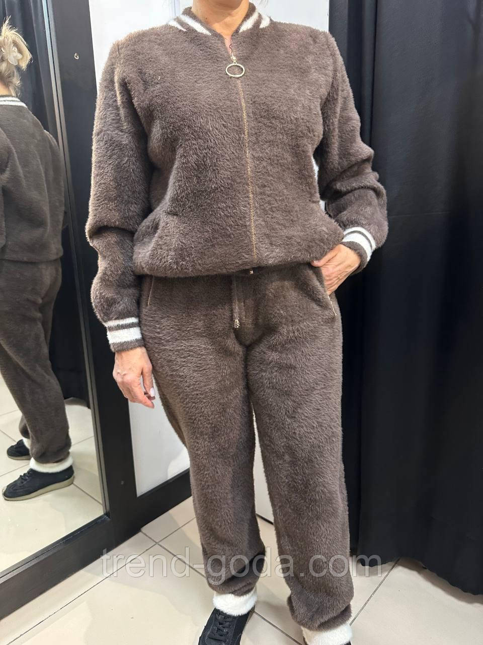 Жіночий теплий костюм альпака прогулянковий шоколадний, фото 1