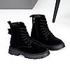 Базові чорні зимові черевики берці натуральна замша, блискавка + шнурівка, фото 4