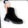 Базові чорні зимові черевики берці натуральна замша, блискавка + шнурівка, фото 5