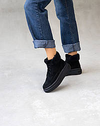 Жіночі зимові черевики із замші чорні на хутрі Україна