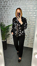 Жіночий трикотажний костюм двійка великого розміру | Туреччина | Кофта на блискавці з капюшоном + штани на манжетах | Чорний, фото 2