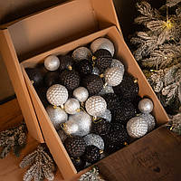 Набір новорічних куль "Блиск" 40 шт колір сірий і чорний