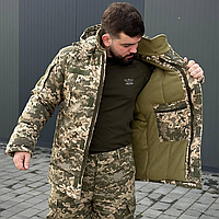 Тактична куртка бушлат зимова довга військова pixel куртка польова армійська тепла якісна на флісі