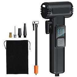 Портативний компресор SW-201B з 4 насадками для авто / Портативний компресор з дисплеєм / Автокомпресор