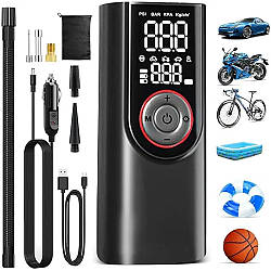 Цифровий автокомпресор ATJ-9566, 80W / Автокомпресор для шин / Портативний насос з функцією заряджання
