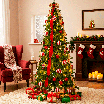 Розкладна штучна ялинка 1,9м з гірляндою та прикрасами, від мережі / Новорічна ялинка декоративна